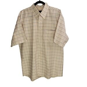 Jos. A. Bank Button Down Shirt Mens L Cream Plaid Traveler's Collection Cotton